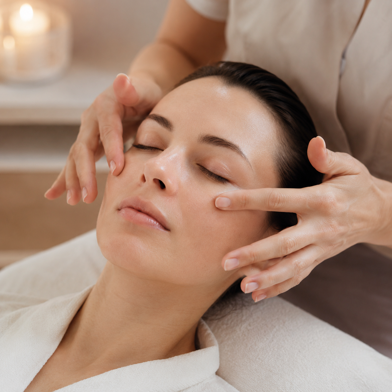 Aplicación suave en la zona de los ojos — drenaje facial cosmético